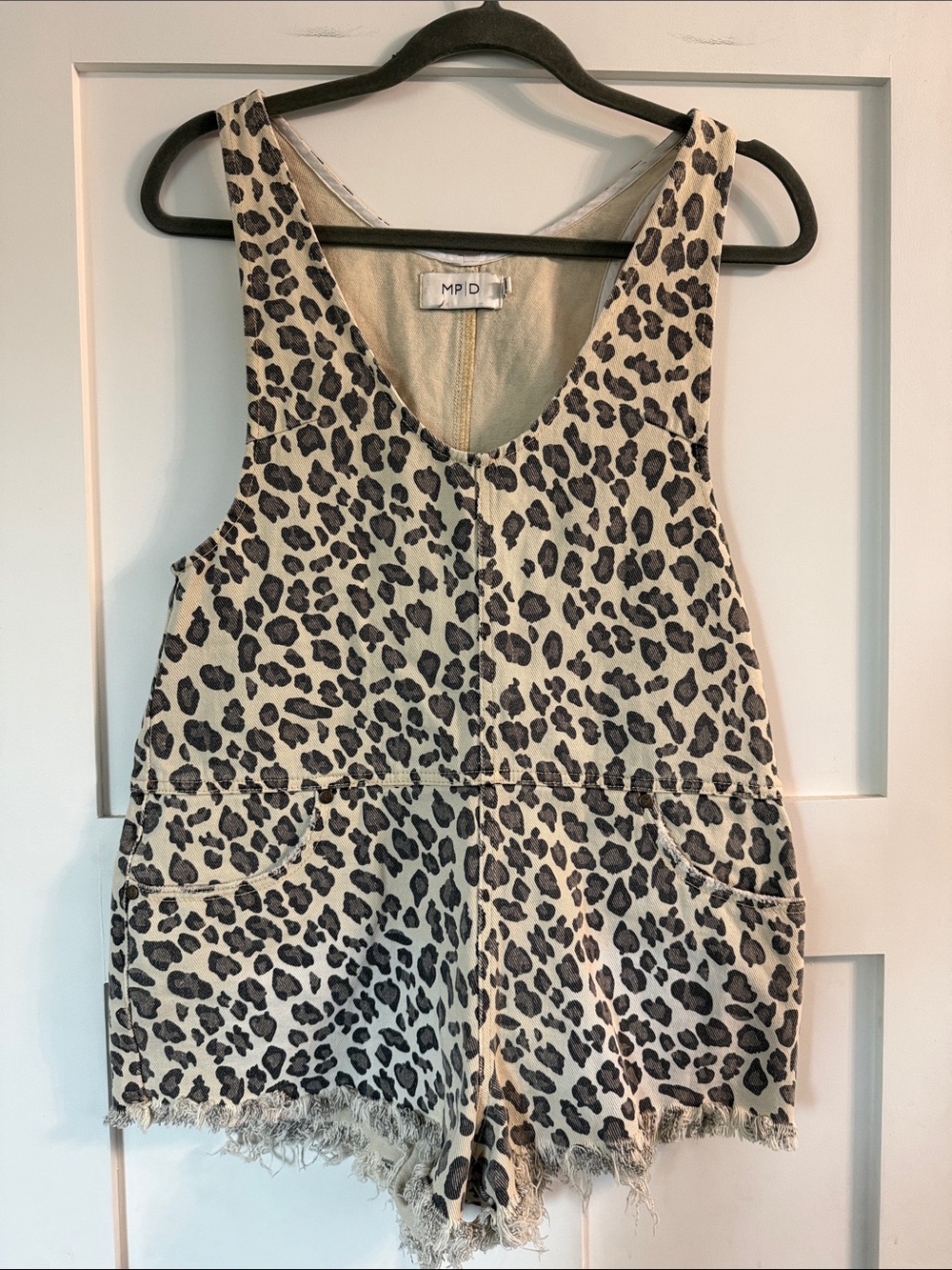 MPD V-Neck Leopard Print Romper in Beige and Black
